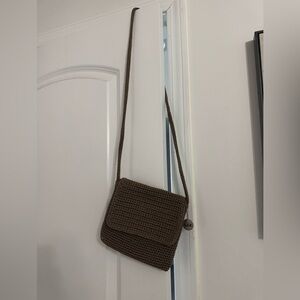 the SAK Brown Crochet Crossbody Bag